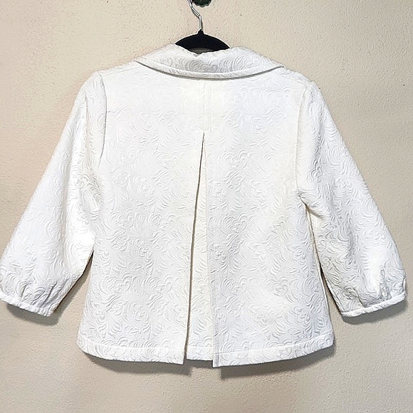 Ambition Vintage Chic Jacquard Ivory Cropped 3/4 Sleeve Blazer Jacket Size M - Picture 6 of 14